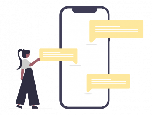 illustrasjon av en stor mobil med snakkebobler