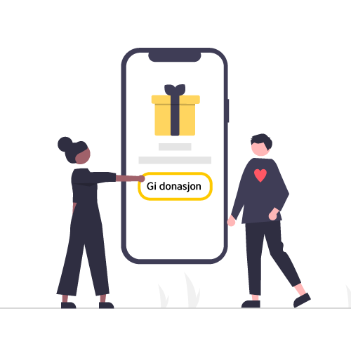 Illustrasjon av en dame som gir en donasjon via mobilen