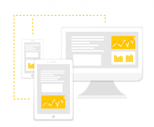 Illustrasjon av mac, pad og mobil som synkroniseres